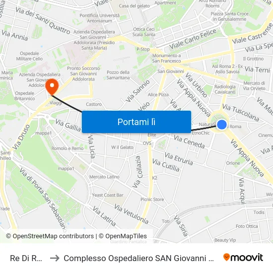 Re Di Roma to Complesso Ospedaliero SAN Giovanni Addolorata map