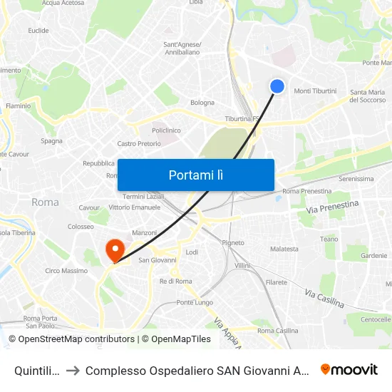 Quintiliani to Complesso Ospedaliero SAN Giovanni Addolorata map