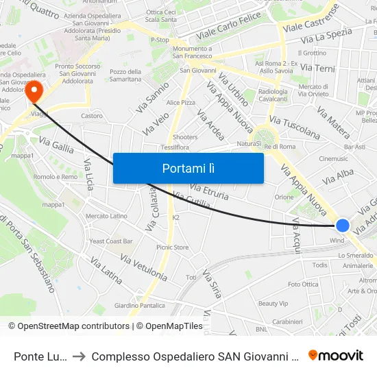 Ponte Lungo to Complesso Ospedaliero SAN Giovanni Addolorata map
