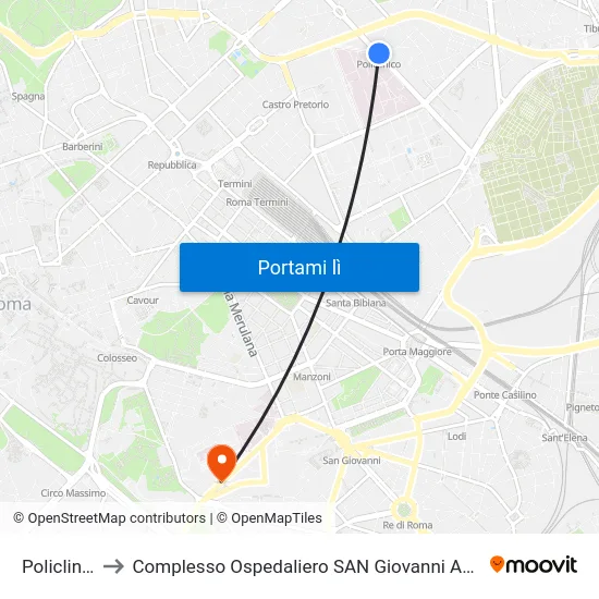 Policlinico to Complesso Ospedaliero SAN Giovanni Addolorata map