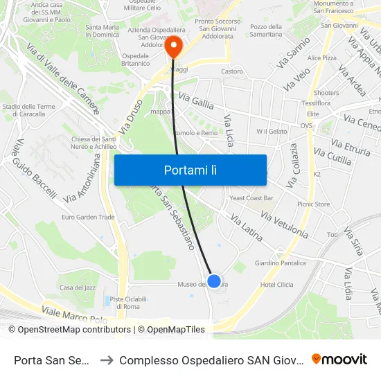 Porta San Sebastiano to Complesso Ospedaliero SAN Giovanni Addolorata map