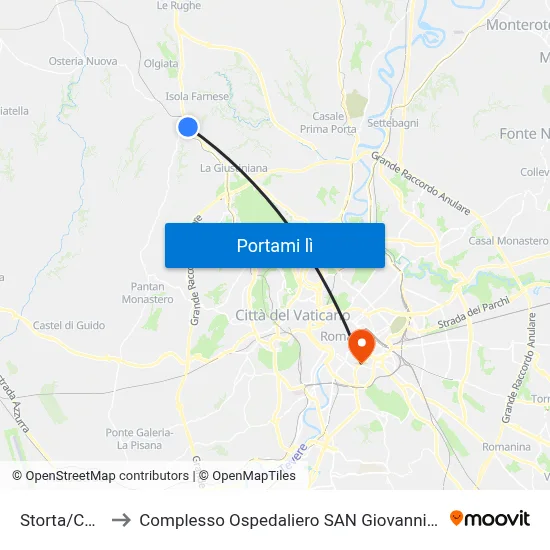 Storta/Cassia to Complesso Ospedaliero SAN Giovanni Addolorata map