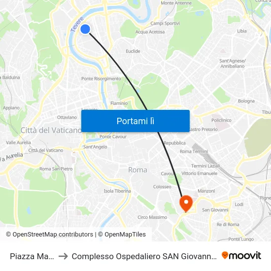 Piazza Mancini to Complesso Ospedaliero SAN Giovanni Addolorata map
