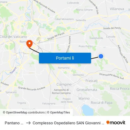Pantano (Mc) to Complesso Ospedaliero SAN Giovanni Addolorata map
