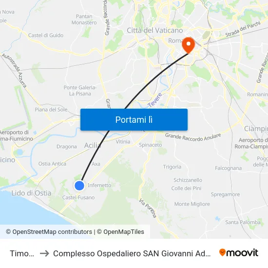 Timocle to Complesso Ospedaliero SAN Giovanni Addolorata map