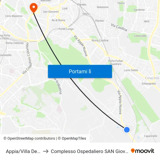 Appia/Villa Dei Quintili to Complesso Ospedaliero SAN Giovanni Addolorata map