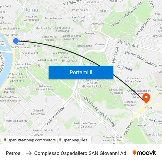 Petroselli to Complesso Ospedaliero SAN Giovanni Addolorata map