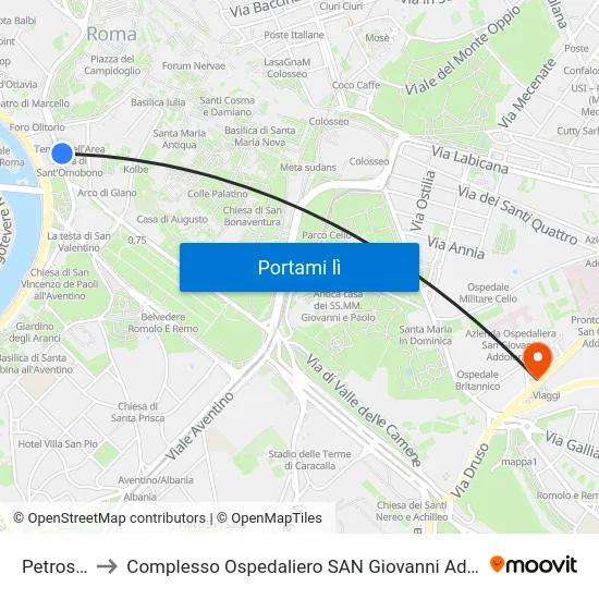 Petroselli to Complesso Ospedaliero SAN Giovanni Addolorata map