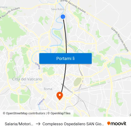 Salaria/Motorizzazione to Complesso Ospedaliero SAN Giovanni Addolorata map