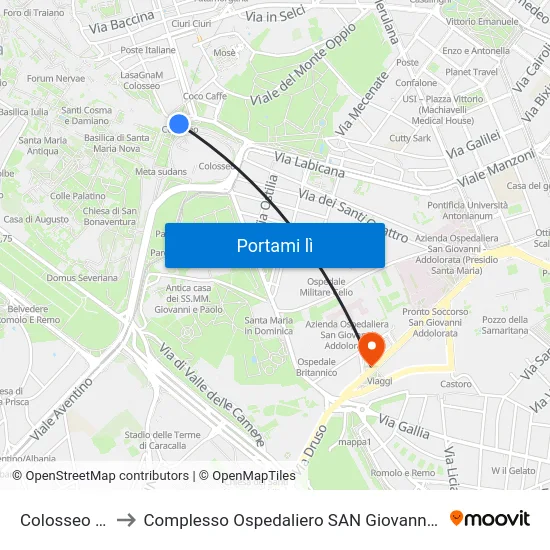 Colosseo (Mb) to Complesso Ospedaliero SAN Giovanni Addolorata map