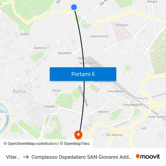 Viterbo to Complesso Ospedaliero SAN Giovanni Addolorata map