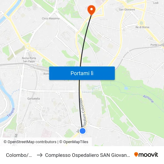 Colombo/Rufino to Complesso Ospedaliero SAN Giovanni Addolorata map