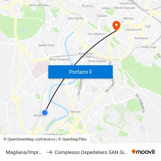 Magliana/Impruneta (Fl1) to Complesso Ospedaliero SAN Giovanni Addolorata map