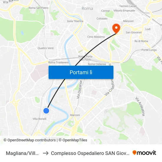Magliana/Villa Bonelli to Complesso Ospedaliero SAN Giovanni Addolorata map