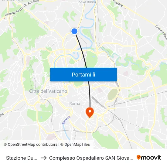 Stazione Due Ponti to Complesso Ospedaliero SAN Giovanni Addolorata map