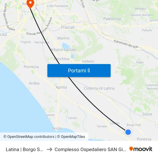 Latina | Borgo San Michele to Complesso Ospedaliero SAN Giovanni Addolorata map