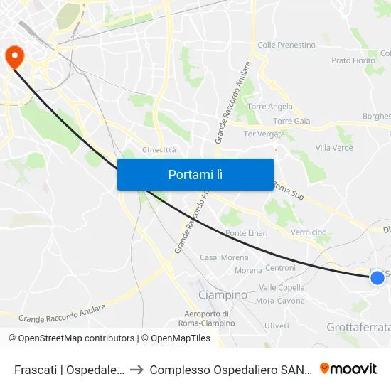 Frascati | Ospedale S. Sebastiano to Complesso Ospedaliero SAN Giovanni Addolorata map
