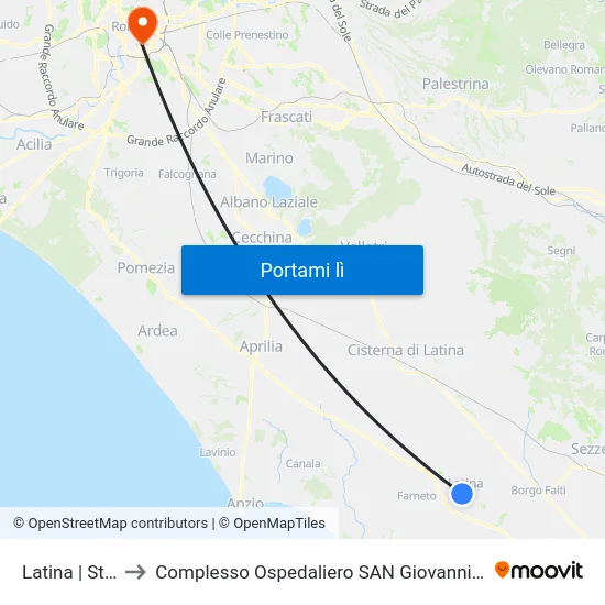 Latina | Stadio to Complesso Ospedaliero SAN Giovanni Addolorata map