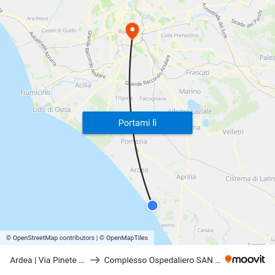 Ardea | Via Pinete (Colle Romito) to Complesso Ospedaliero SAN Giovanni Addolorata map