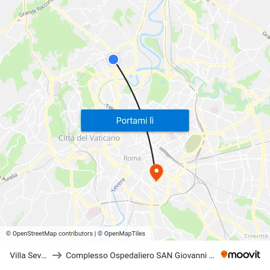 Villa Severini to Complesso Ospedaliero SAN Giovanni Addolorata map