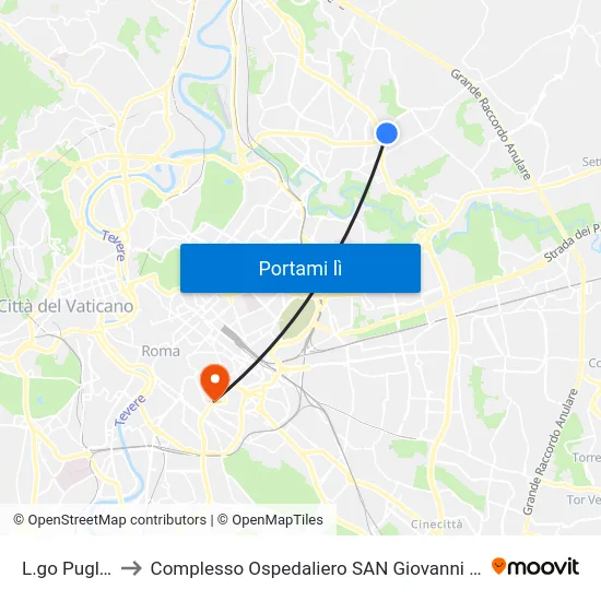 L.go Pugliese to Complesso Ospedaliero SAN Giovanni Addolorata map