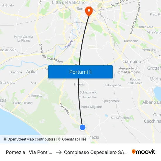 Pomezia | Via Pontina (Monte D'Oro) to Complesso Ospedaliero SAN Giovanni Addolorata map