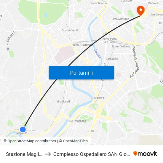 Stazione Magliana (Fl1) to Complesso Ospedaliero SAN Giovanni Addolorata map