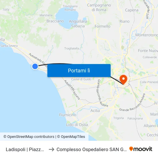 Ladispoli | Piazza Marescotti to Complesso Ospedaliero SAN Giovanni Addolorata map