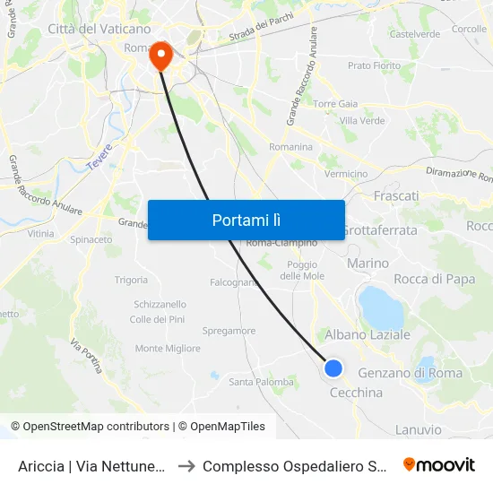 Ariccia | Via Nettunense Via Cancelliera to Complesso Ospedaliero SAN Giovanni Addolorata map