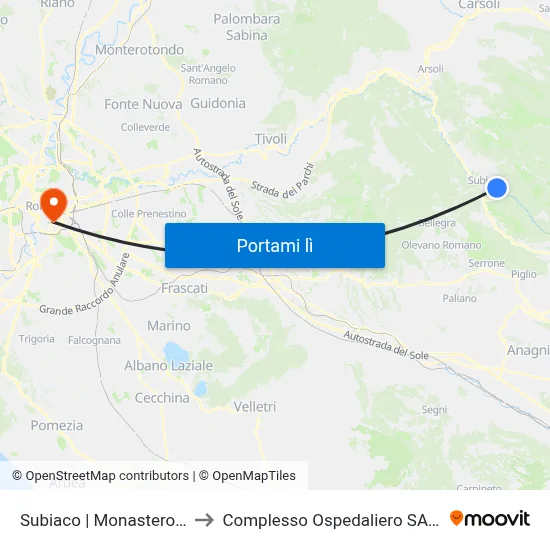 Subiaco | Monastero Santa Scolastica to Complesso Ospedaliero SAN Giovanni Addolorata map