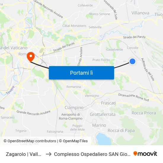 Zagarolo | Valle Martella to Complesso Ospedaliero SAN Giovanni Addolorata map