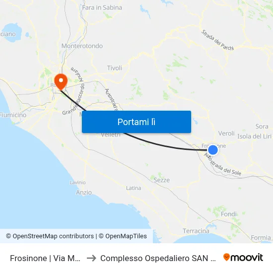 Frosinone | Via Moro Via Piave to Complesso Ospedaliero SAN Giovanni Addolorata map