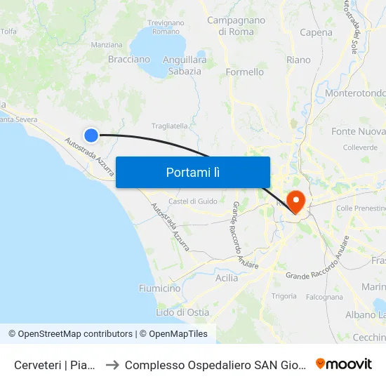 Cerveteri | Piazza Moro to Complesso Ospedaliero SAN Giovanni Addolorata map