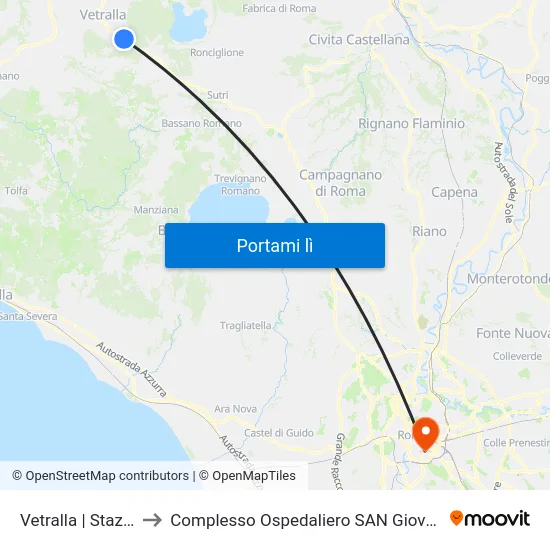 Vetralla | Stazione FS to Complesso Ospedaliero SAN Giovanni Addolorata map
