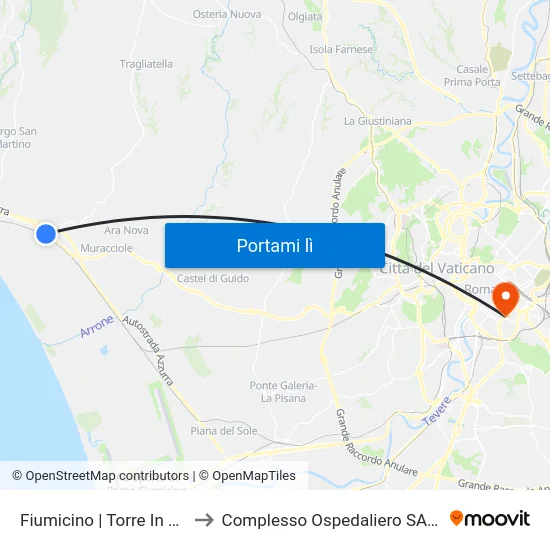 Fiumicino | Torre In Pietra-Palidoro FS to Complesso Ospedaliero SAN Giovanni Addolorata map