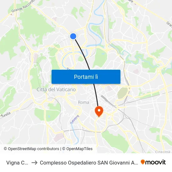 Vigna Clara to Complesso Ospedaliero SAN Giovanni Addolorata map