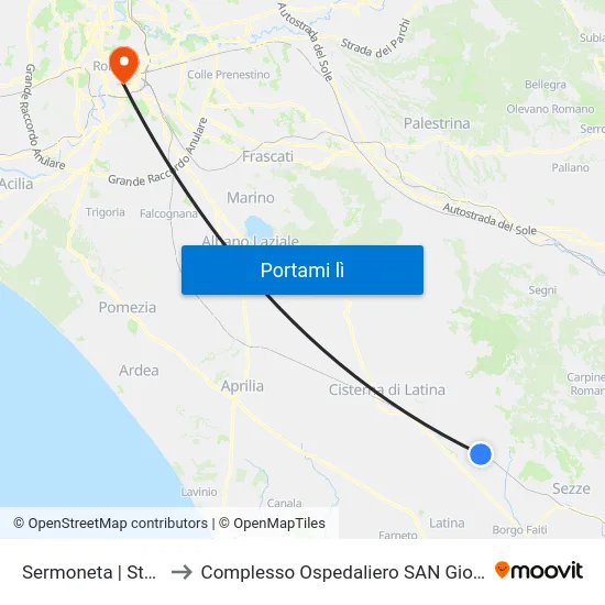 Sermoneta | Stazione FS to Complesso Ospedaliero SAN Giovanni Addolorata map