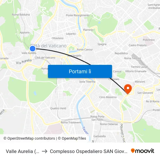 Valle Aurelia (Ma-Fl3) to Complesso Ospedaliero SAN Giovanni Addolorata map