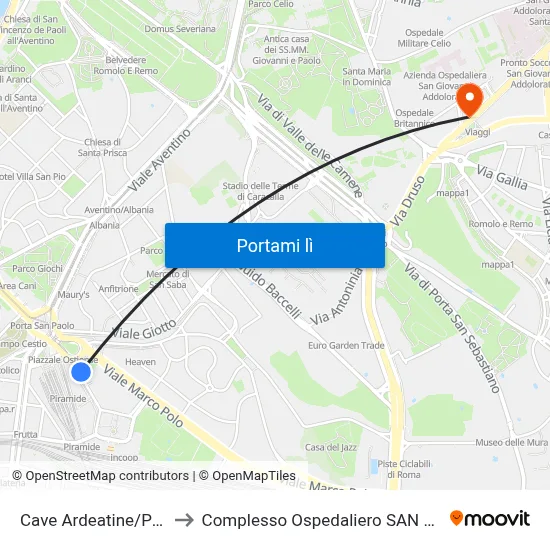 Cave Ardeatine/Piramide (Mb) to Complesso Ospedaliero SAN Giovanni Addolorata map