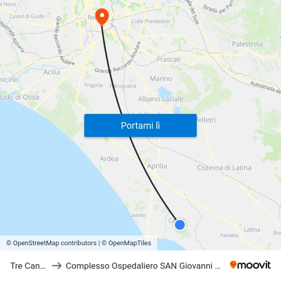 Tre Cancelli to Complesso Ospedaliero SAN Giovanni Addolorata map
