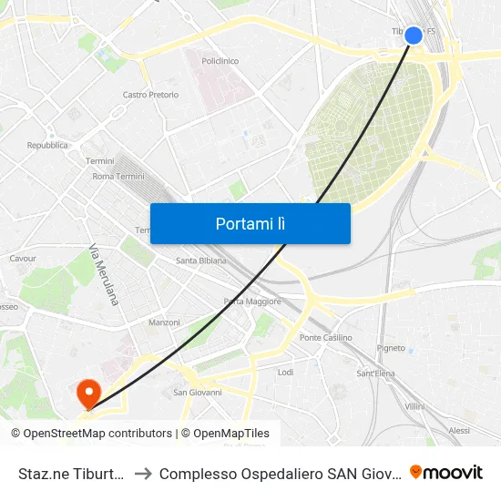 Staz.ne Tiburtina (Mb) to Complesso Ospedaliero SAN Giovanni Addolorata map