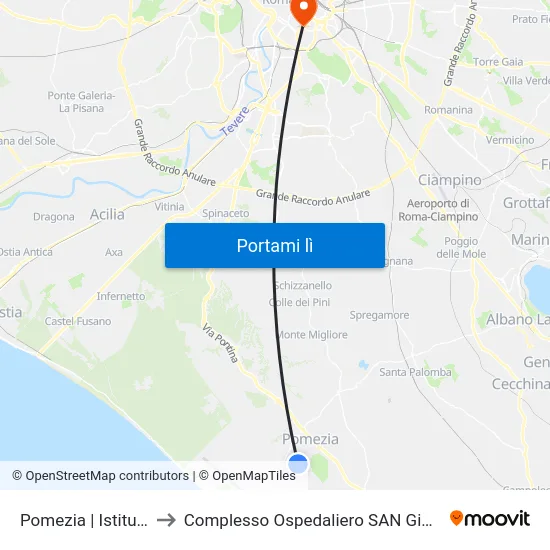 Pomezia | Istituto Pascal to Complesso Ospedaliero SAN Giovanni Addolorata map