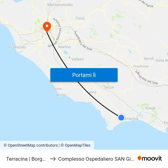 Terracina | Borgo Hermada to Complesso Ospedaliero SAN Giovanni Addolorata map