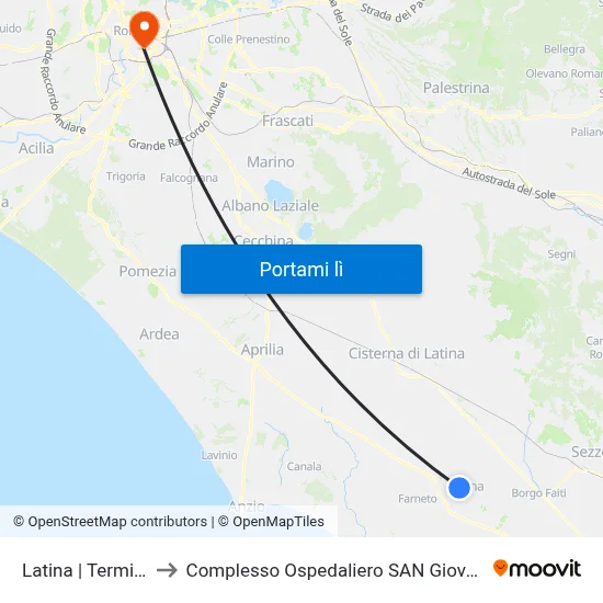 Latina | Terminal Bus to Complesso Ospedaliero SAN Giovanni Addolorata map