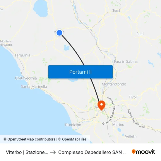 Viterbo | Stazione Roma Nord to Complesso Ospedaliero SAN Giovanni Addolorata map