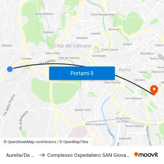 Aurelia/Da Rosate to Complesso Ospedaliero SAN Giovanni Addolorata map