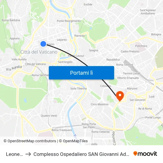 Leone IV to Complesso Ospedaliero SAN Giovanni Addolorata map