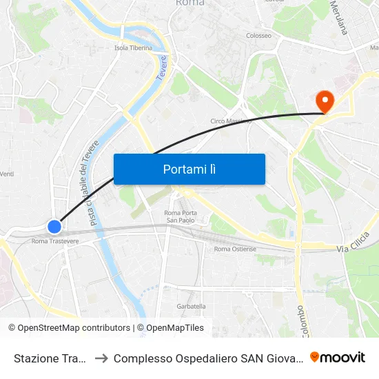 Stazione Trastevere to Complesso Ospedaliero SAN Giovanni Addolorata map