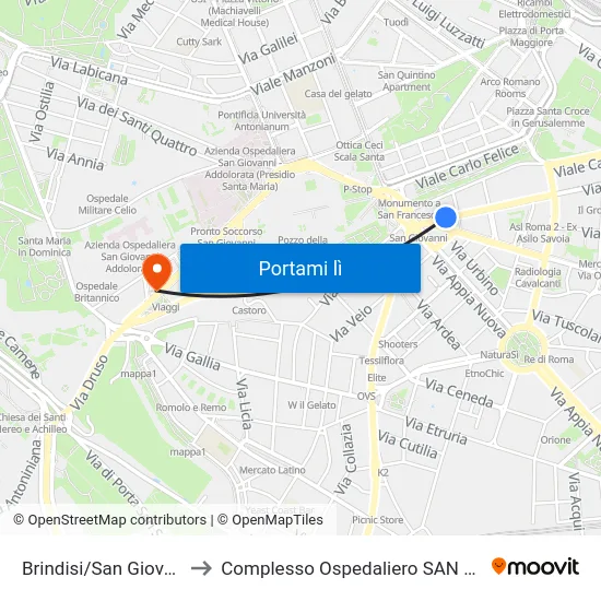 Brindisi/San Giovanni (Ma-Mc) to Complesso Ospedaliero SAN Giovanni Addolorata map