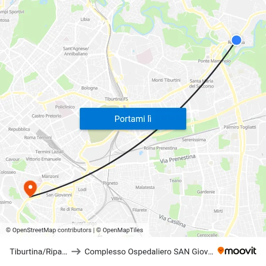 Tiburtina/Ripa Teatina to Complesso Ospedaliero SAN Giovanni Addolorata map